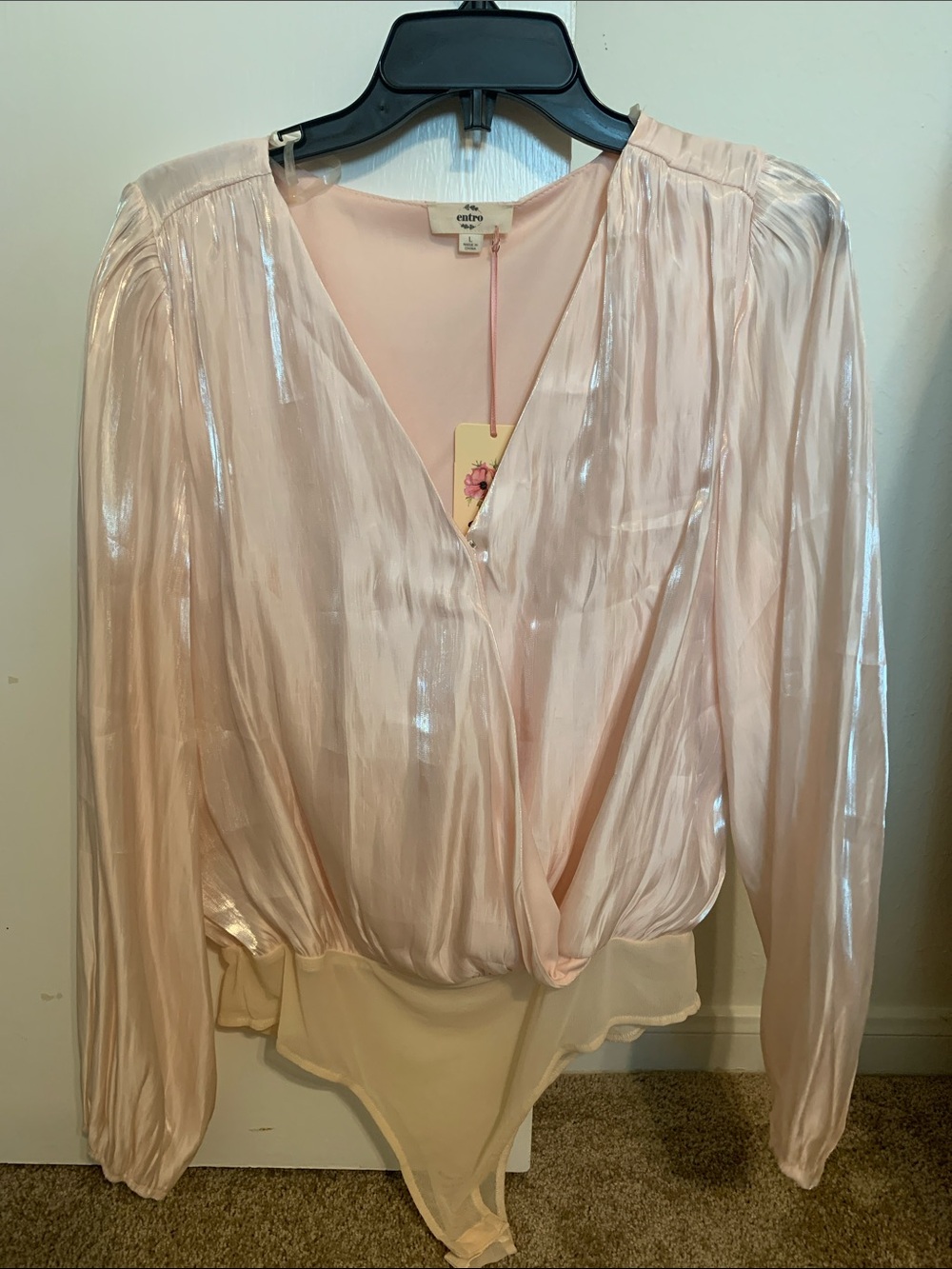 entro Shiny Blush Wrap-Front Satin-Look Bodysuit